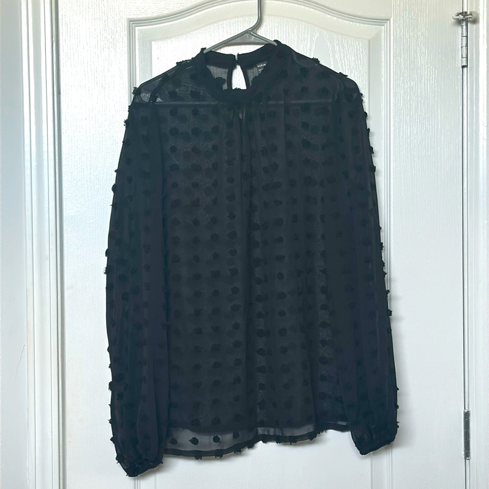 New York & Company Sheer Black top with back peep hole